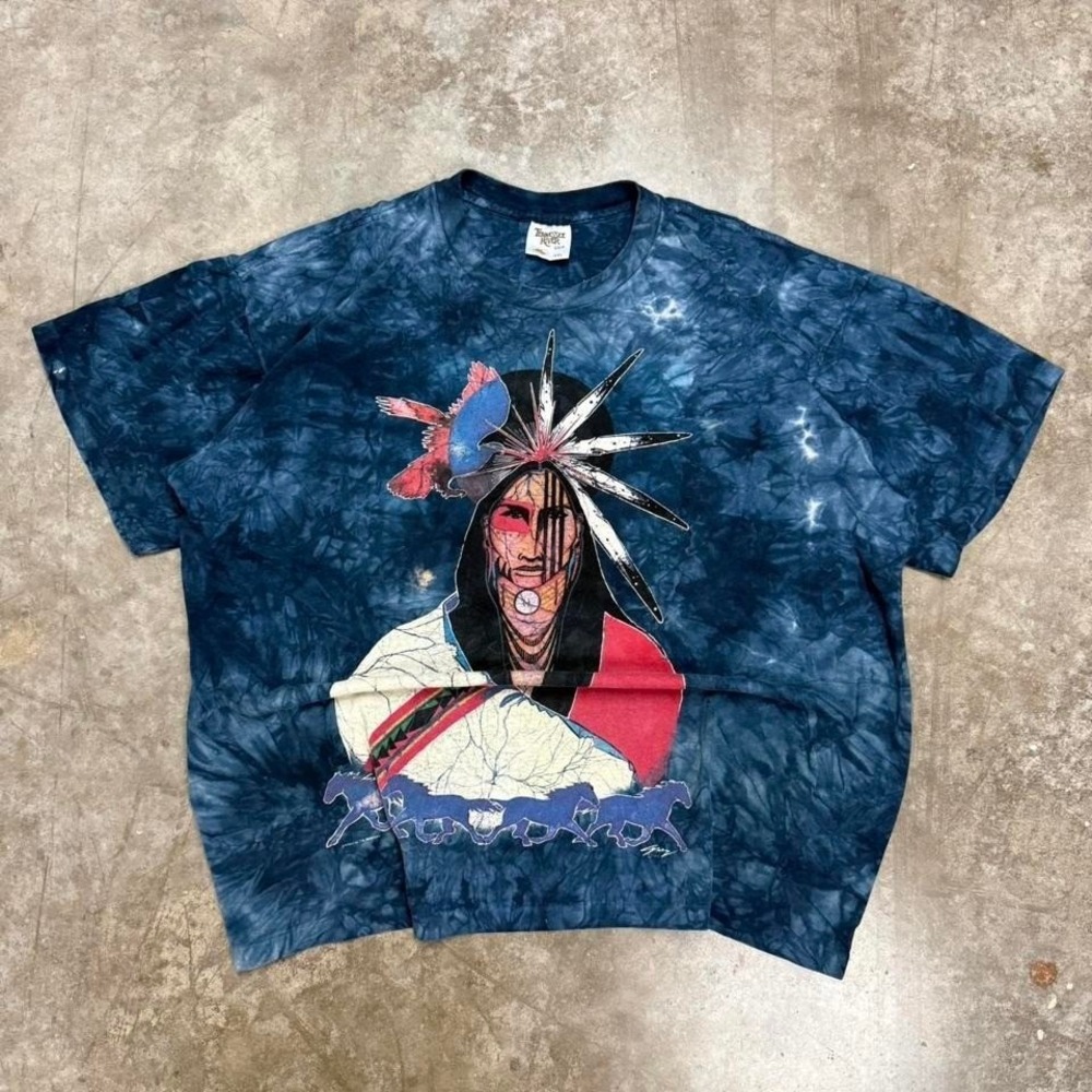 Vintage The Mountain Blue Tye Dye Native American Nature Single Stitch Tee XXL